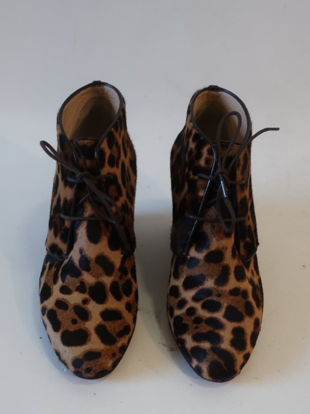 Christian Louboutin Brn, Tan, Blk Leopard Wedge Pony Hair Ankle Boots 39/US 9